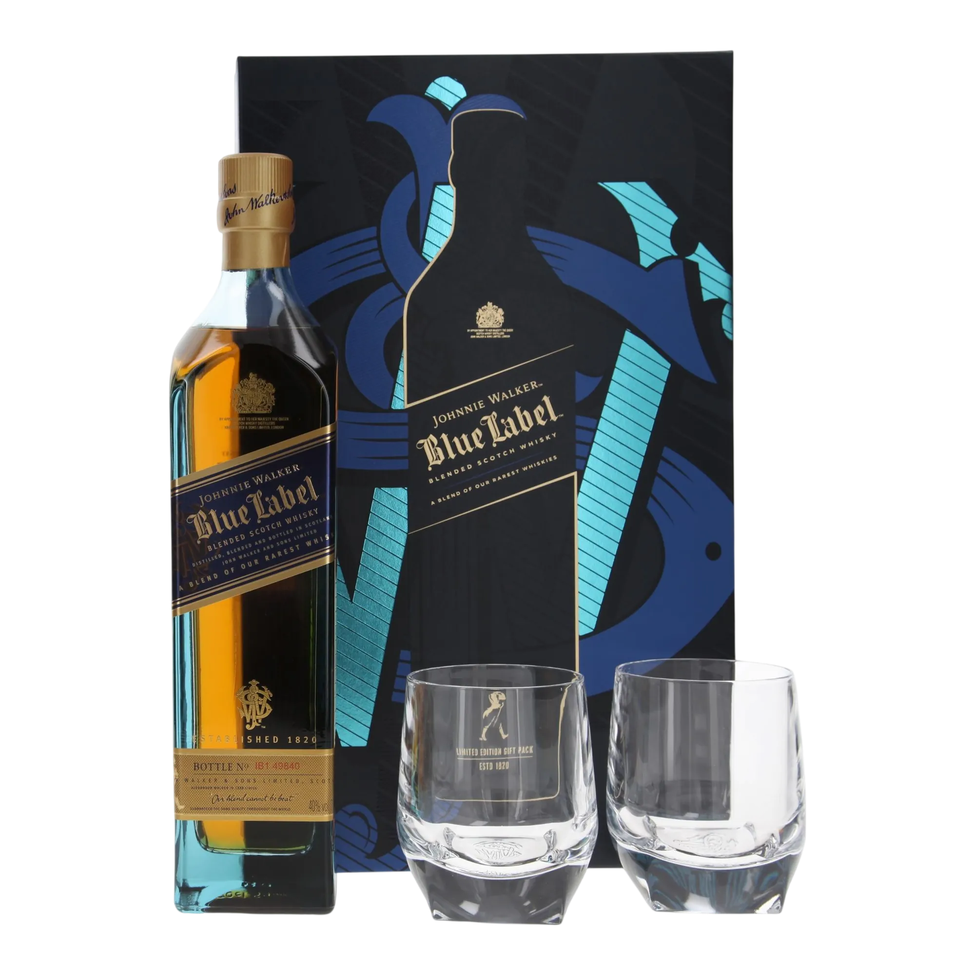 Johnnie Walker Blue Label Blended Scotch Whisky Crystal Glass Gift Set