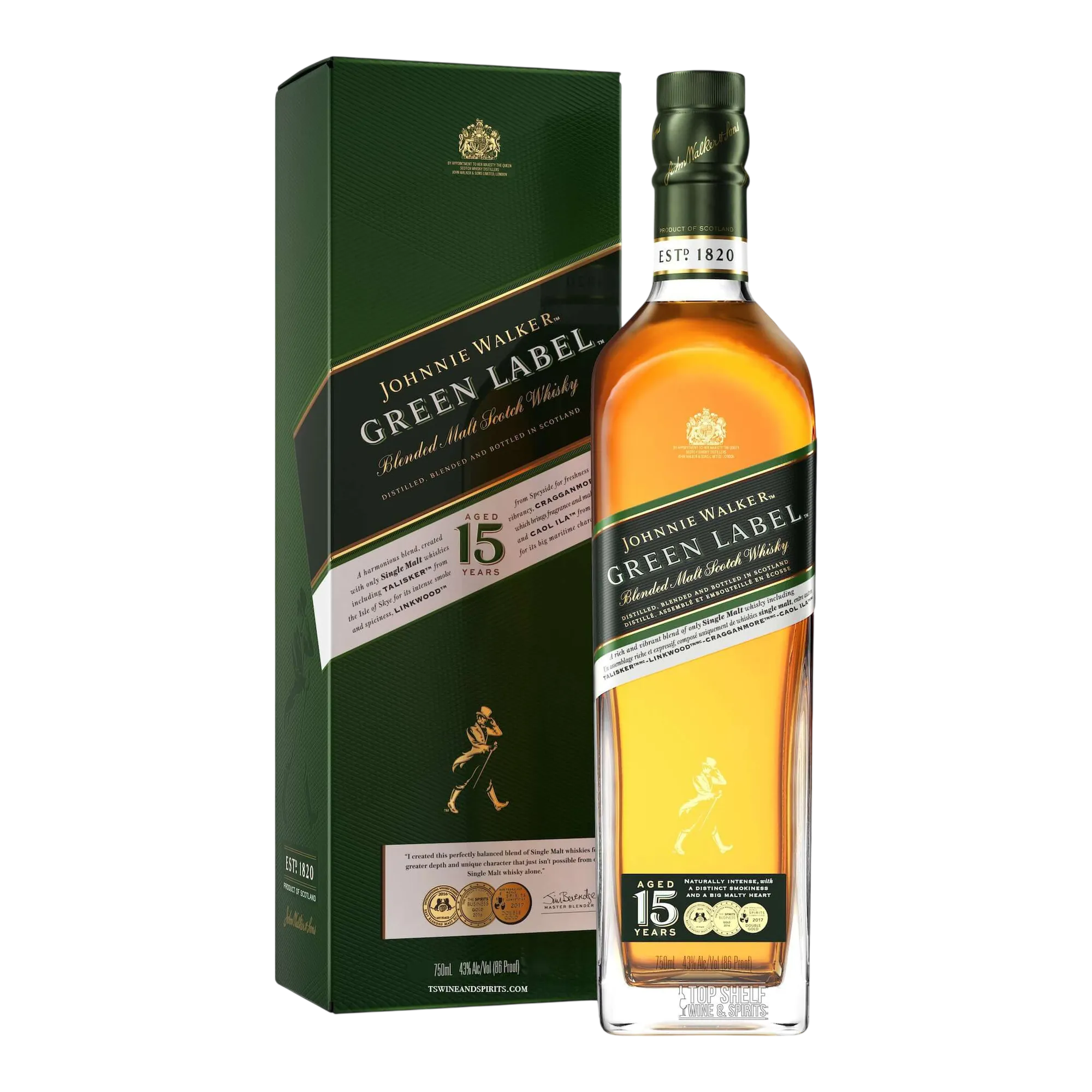 Johnnie Walker Green Label 15 Year Old Blended Malt Scotch Whisky