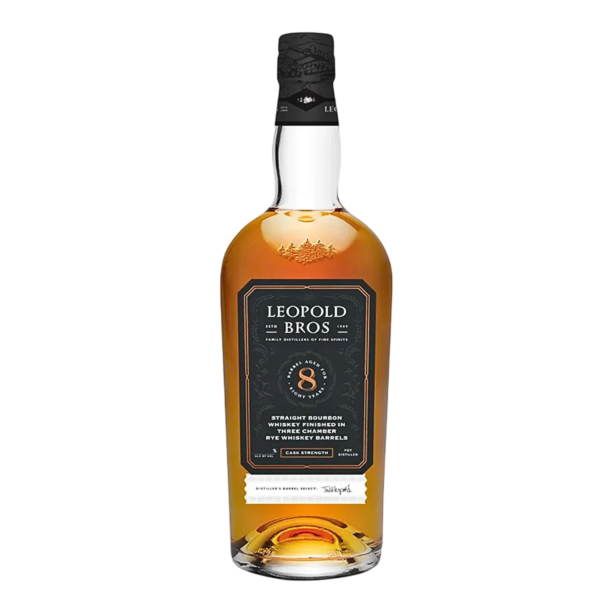 Leopold Bros. 8 Year Old Cask Strength Three Chamber Rye Whiskey Barrel Finished Bourbon Whiskey