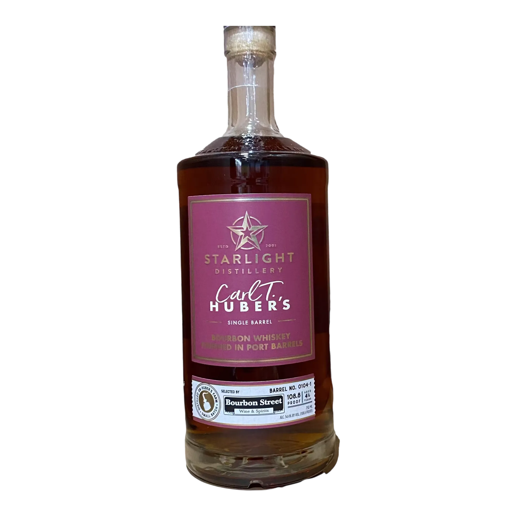 Starlight Distillery Carl T. Huber’s Bourbon Whiskey Finished in Port Barrels